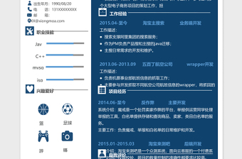 藍色java開發(fā)工程師excel簡歷模板