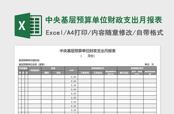 中央基层预算单位财政支出月报表Excel模板
