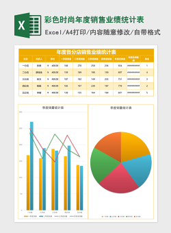 彩色时尚年度销售业绩统计表Excel模板
