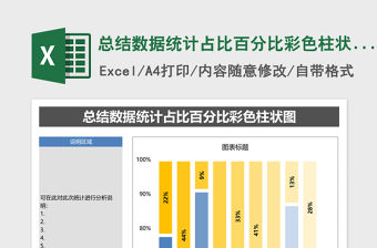 總結數據統計占比百分比彩色柱狀圖Excel模板