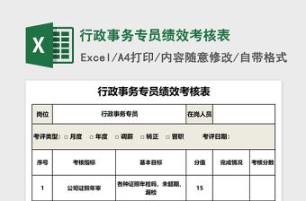 行政事务专员绩效考核表Excel表格