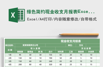 绿色简约现金收支月报表Excel图表模板