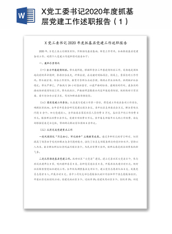 X党工委书记2020年度抓基层党建工作述职报告（1）