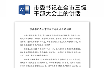 市委書記在全市三級干部大會上的講話