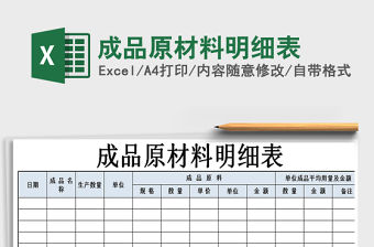 2021年成品原材料明細表