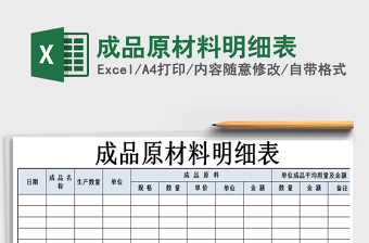 2021年成品原材料明細表