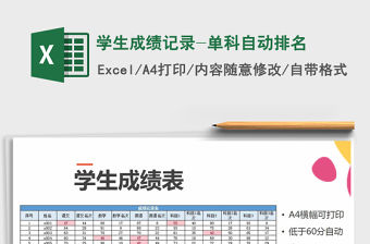 2021年學(xué)生成績記錄-單科自動排名免費(fèi)下載