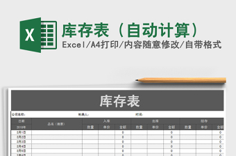 2021年庫存表（自動計算）免費(fèi)下載