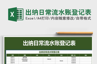 2021年出納日常流水賬登記表