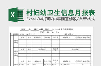 2021年村婦幼衛(wèi)生信息月報(bào)表
