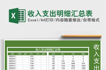 2022收入支出明细汇总表模版