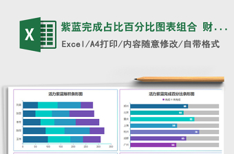 2021年紫藍完成占比百分比圖表組合 財務(wù)銷售報表