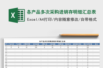2021年各產(chǎn)品多次采購進銷存明細匯總表