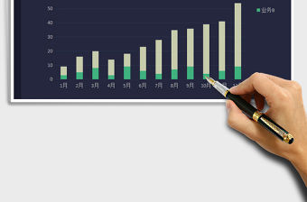 2021年柱形圖表 藏青艷綠系圖表模板