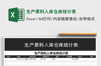 2021年生產(chǎn)原料入庫倉庫統(tǒng)計表免費下載