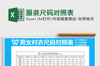 2021年服裝尺碼對照表