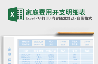 2021年家庭費用開支明細表