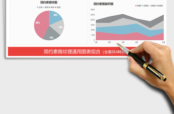 2021年簡約素雅紋理圖表模板餅圖柱形圖