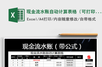 2021年現(xiàn)金流水賬自動計算表格（可打印，帶公式）