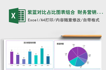 2021年紫藍對比占比圖表組合 財務營銷報表餅圖