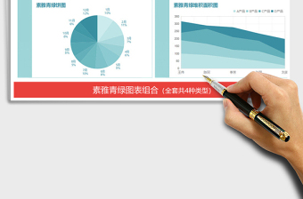 2021年素雅青綠圖表組合餅圖柱形圖