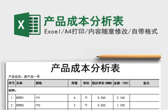 2021年產(chǎn)品成本分析表