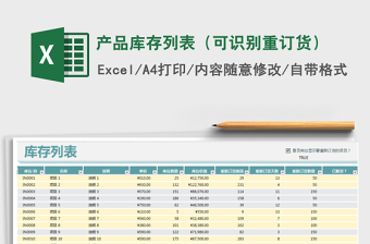 2021年產(chǎn)品庫存列表（可識別重訂貨）