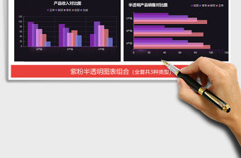 2021年紫粉半透明圖表組合 柱形圖圓環圖條形圖