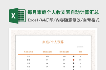 2021年每月家庭個人收支表自動計算匯總