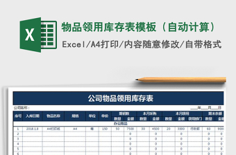 2021年物品領(lǐng)用庫(kù)存表模板（自動(dòng)計(jì)算）
