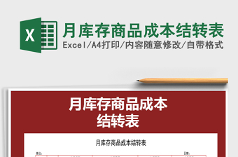 2021年月庫存商品成本結(jié)轉(zhuǎn)表免費下載