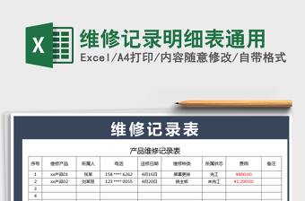 2021年維修記錄明細表通用免費下載
