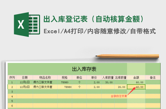 2021年出入庫登記表（自動(dòng)核算金額）免費(fèi)下載