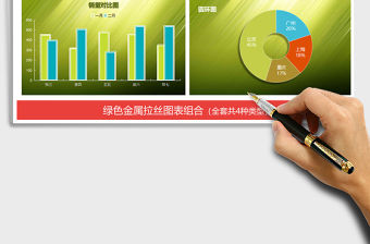 2021年科技質感金屬拉絲圖表組合綠色餅圖柱形圖