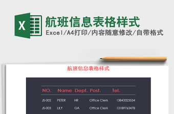 2021年航班信息表格樣式