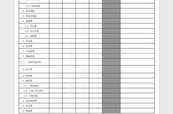 2021年公司财务预算格式表