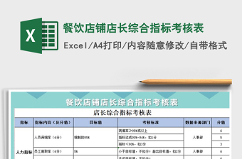 2021年餐飲店鋪店長綜合指標(biāo)考核表