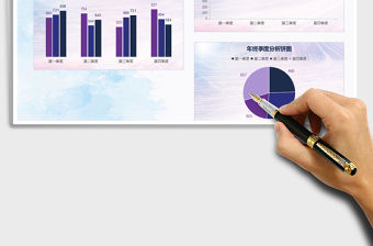 2021年紫色季度分析圖表模板餅圖折線圖