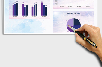 2021年紫色季度分析图表模板饼图折线图