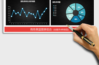 2021年渐变商务黑蓝图表柱形图折线图饼图