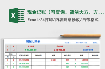 2021年現(xiàn)金記賬（可查詢、簡潔大方，方便，自動計算，特色）