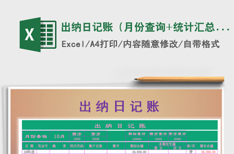 2021年出納日記賬（月份查詢+統(tǒng)計(jì)匯總）
