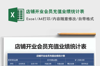 2021年店鋪開業(yè)會員充值業(yè)績統(tǒng)計表
