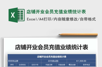 2021年店鋪開業(yè)會員充值業(yè)績統(tǒng)計(jì)表