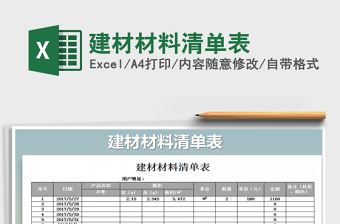 2021年建材材料清單表