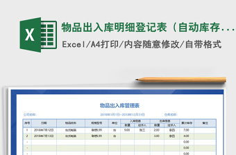 2021年物品出入庫明細(xì)登記表（自動庫存，可打印）免費(fèi)下載