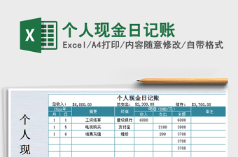 2021年個人現(xiàn)金日記賬