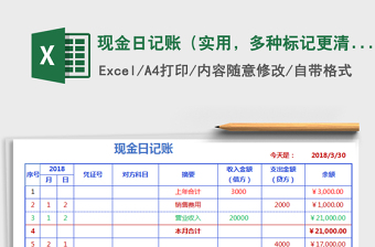 2021年現金日記賬（實用，多種標記更清晰）