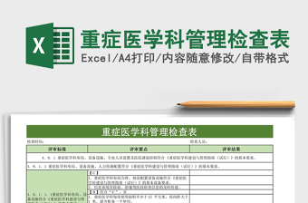 2021年重症医学科管理检查表