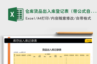 2021年倉庫貨品出入庫登記表（帶公式自動計算結余庫存）